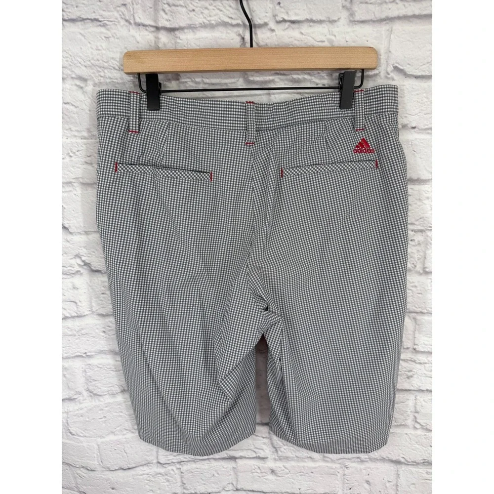 Adidas Mens Gingham Golf Shorts Gray White Checkered Red Trim Size 34 Performanc